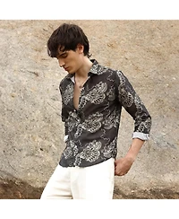 Campus Sutra Men's Charcoal Black Floral Block Shirt