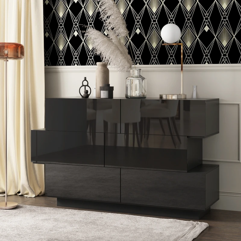 Homsee High Gloss White Wood 6-Drawer Chest of Drawers
