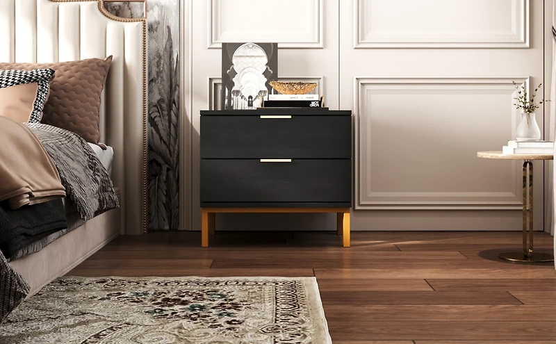 Homsee Black 3 Drawers Storage Cabinet with Golden Pattern Decor