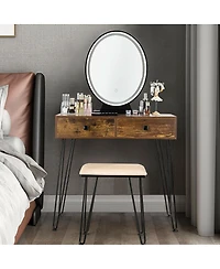 Industrial Makeup Dressing Table with 3 Lighting Modes-Rustic Brown