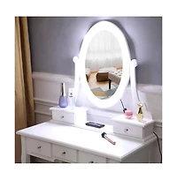 Slickblue 5-Drawer Dressing Table with Single Mirror and Light Bulbs Stylish Vanity for Makeup