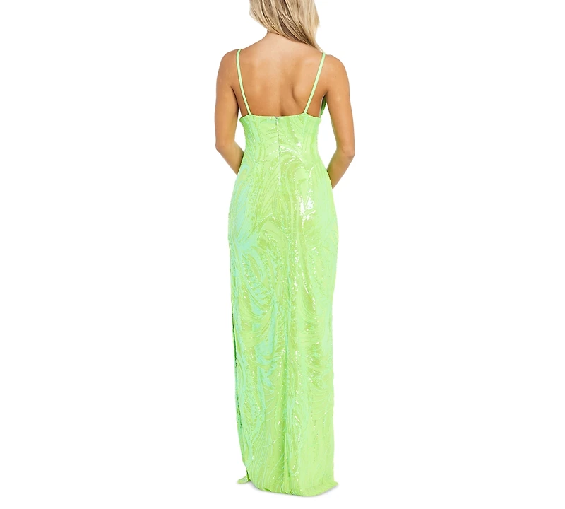 Morgan & Company Juniors' V-Neck Embellished Sleeveless Gown