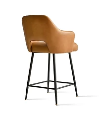 25.5" Armrest Faux Leather Counter Height Stools With Metal Legs(Set of 2)-Maison Boucle