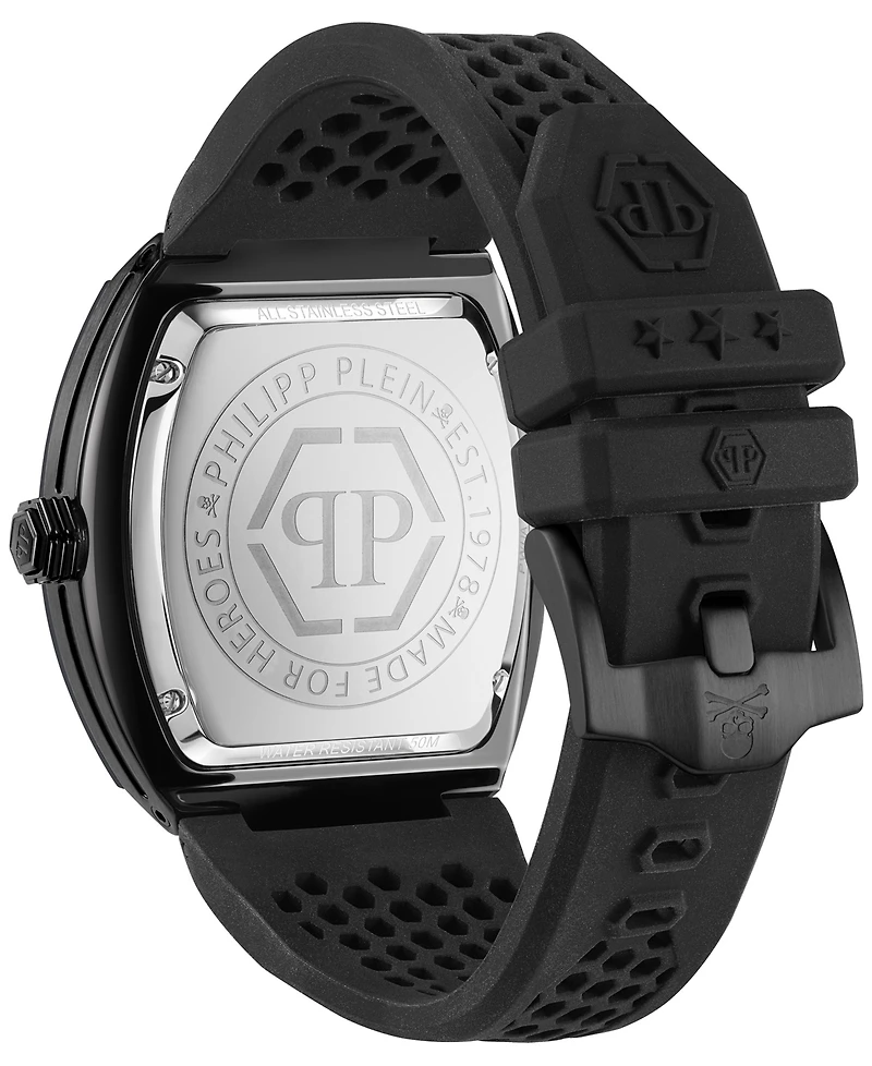 Philipp Plein Men's Hexagon Phantom Black Silicone Strap Watch 44x56mm