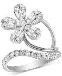Diamond Round & Baguette Flower Statement Ring (1 ct. t.w.) in 14k White Gold