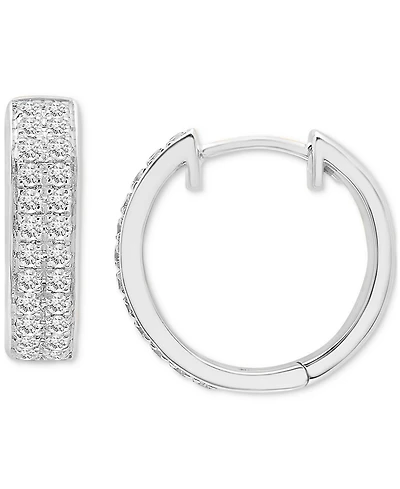 Diamond Double Row Huggie Hoop Earrings (1/2 ct. t.w.), in Sterling Silver or 14k Gold-Plated Sterling Silver, Created for Macy's