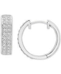 Diamond Double Row Huggie Hoop Earrings (1/2 ct. t.w.), in Sterling Silver or 14k Gold-Plated Sterling Silver, Created for Macy's