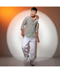 Men's Charcoal Grey Heathered-Stripe Shirt