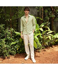 Men's Avocado Green Floral-Textured Shirt
