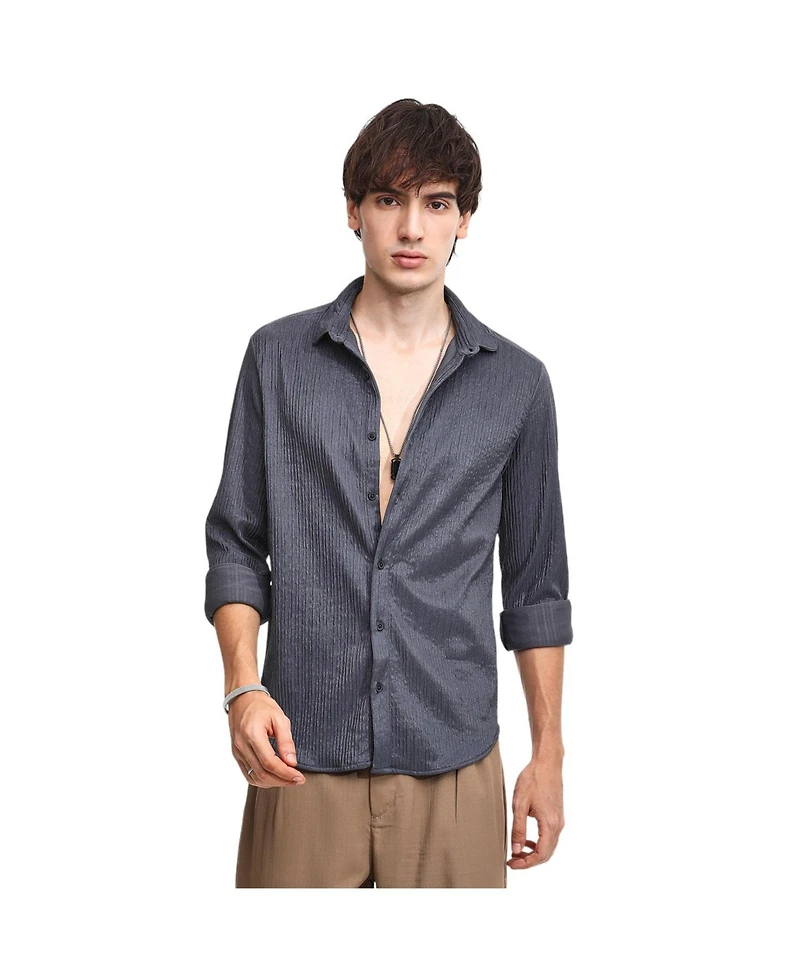 Campus Sutra Men's Powder Grey Solid Creased Shirt