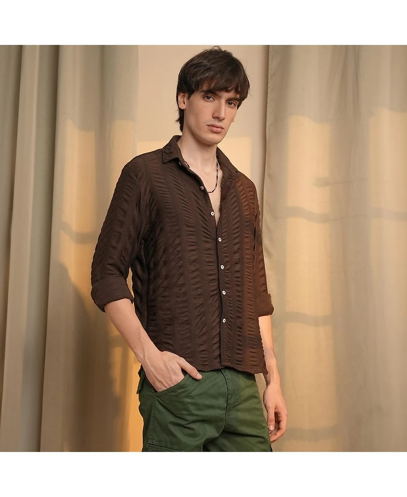 Men's Chocolate Brown Chunky-Seersucker Shirt