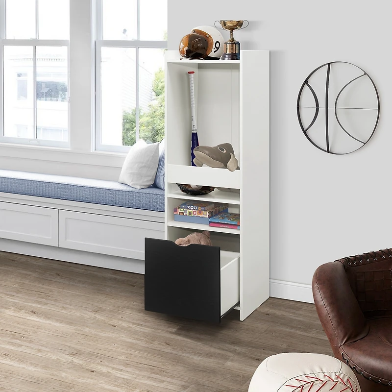 Kings Brand Furniture Anne 2-Shelf Kids Bookshelf Bookcase with Drawer, Toy Storage Playroom Organizer, White