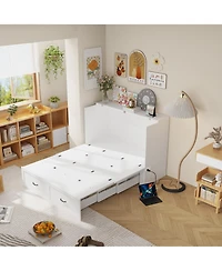 Homsee White Wooden 61.8 in. W Chest of Drawers with Wheels