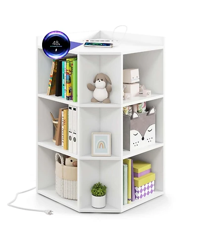 3-Tier Kids Corner Toy Storage Organizer with Usb Ports and Outlets 9 Cubbies