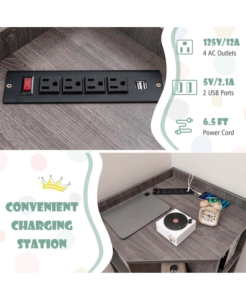3-Tier Kids Corner Toy Storage Organizer with Usb Ports and Outlets 9 Cubbies