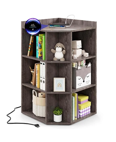 3-Tier Kids Corner Toy Storage Organizer with Usb Ports and Outlets 9 Cubbies