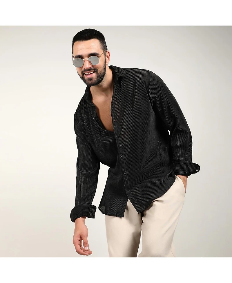 Men's Midnight Black Pleat-Creased Shirt