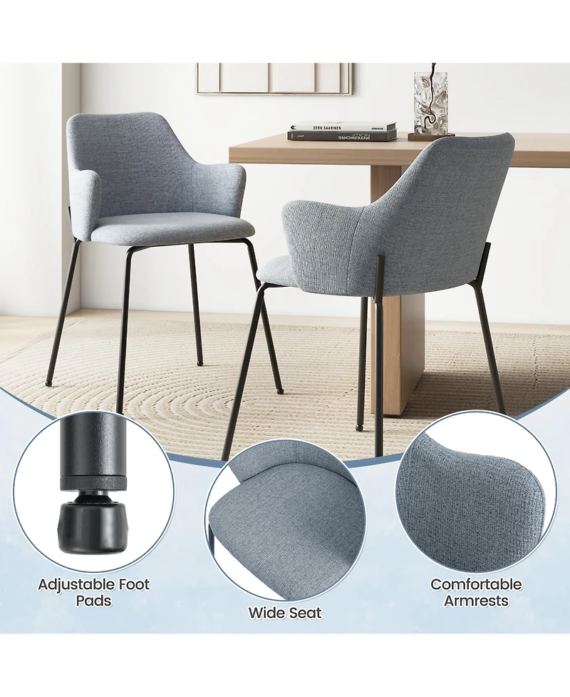 Gymax 4 Pcs Dining Chairs Set of 2 w/ Curved Backrest Wide Seat & Armrests Durable Frame Beige