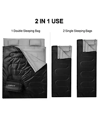 Double 2 Person Sleeping Bag Waterproof w/ 2 Pillows Camping Queen Size Xl