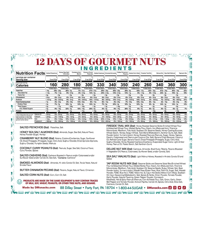 Dm Snacks 12 Days of Gourmet Nuts Winter Wonderland Selection Advent Calendar, 12 piece