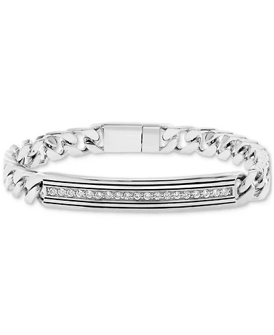 Effy Men's Zircon Horizontal Bar Cuban Chain Link Bracelet (7/8 ct. t.w.) in Sterling Silver