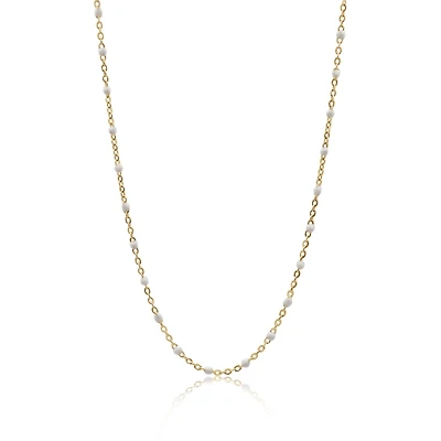 Non-Tarnishing 14k Gold-Filled Chain and White Enamel Bead Necklace