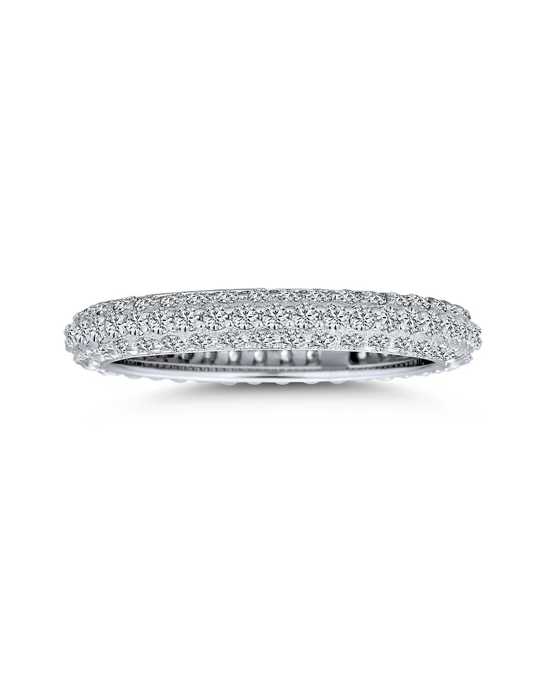Bling Jewelry Pave Cz Cubic Zirconia Stackable Eternity Dome Band Ring Sterling Silver
