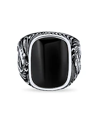 Bling Jewelry Natural Black Onyx Brown Tiger Eye Equestrian Stallion Horse Ring Sterling Silver