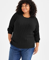 Style & Co Plus Size Cotton Cable-Knit Crewneck Sweater, Macy's Exclusive