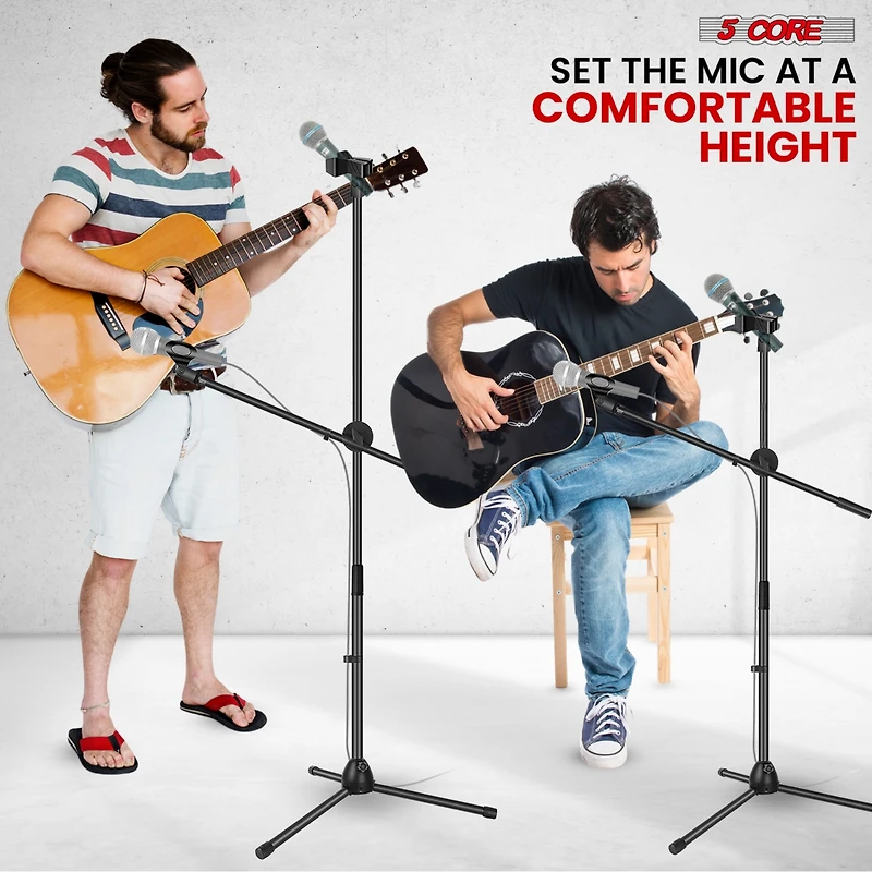 5 Core Mic Stand Floor Height Adjustable Tripod Microphone Stands w Extending Telescoping Boom Arm - Ms Dbl