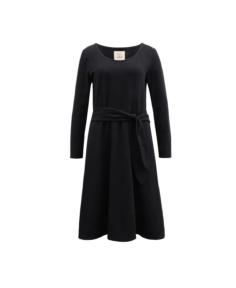 Hope & Henry Women's Long Sleeve Tie-Waist Knit Dress
