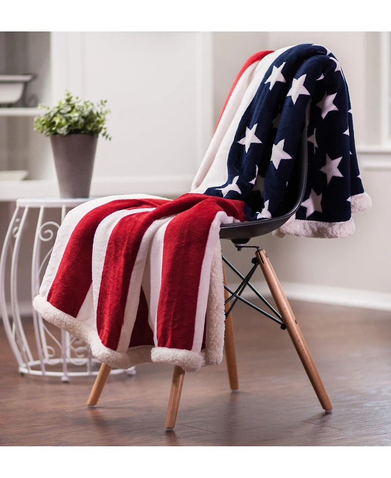 Chanasya Premium Patriotic Us Flag Print Sherpa Throw Blanket - Lightweight Microfiber for Couch and Bed