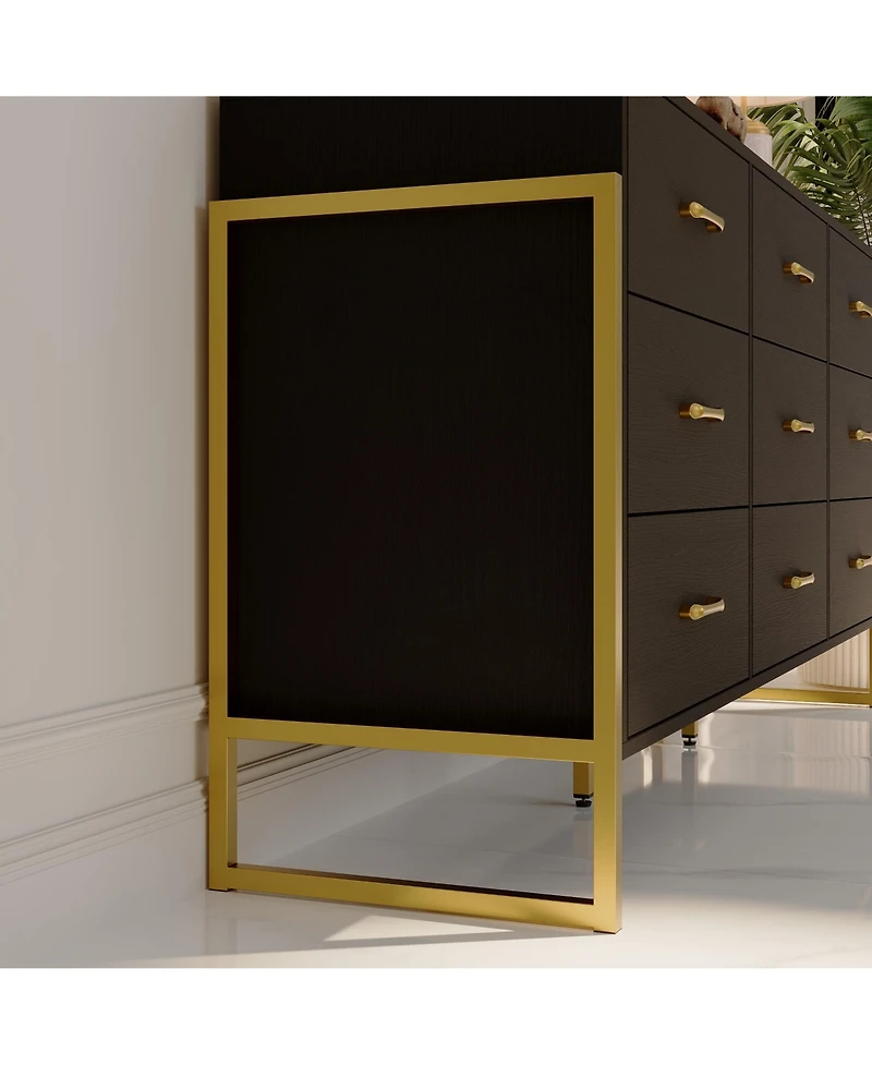 Homsee White and Golden 9-Drawers Wooden Dresser without Mirror