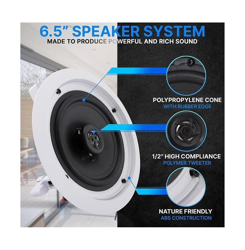 Pyle 6.5'' In-Wall / In-Ceiling Speakers, 2-Way Flush Mount Home Speaker Pair, 200 Watt