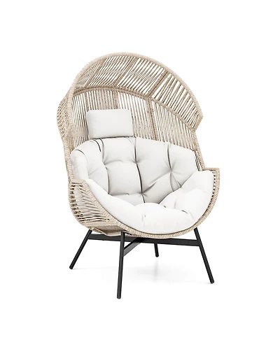 Oversized Egg Style Chair with Cushions & Headrest Heavy-Duty Metal Frame for Yard