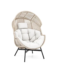 Oversized Egg Style Chair with Cushions & Headrest Heavy-Duty Metal Frame for Yard