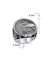 Bling Jewelry Patriotic Usa Bird Eagle Head Coin Ring Oxidized .925 Sterling Silver
