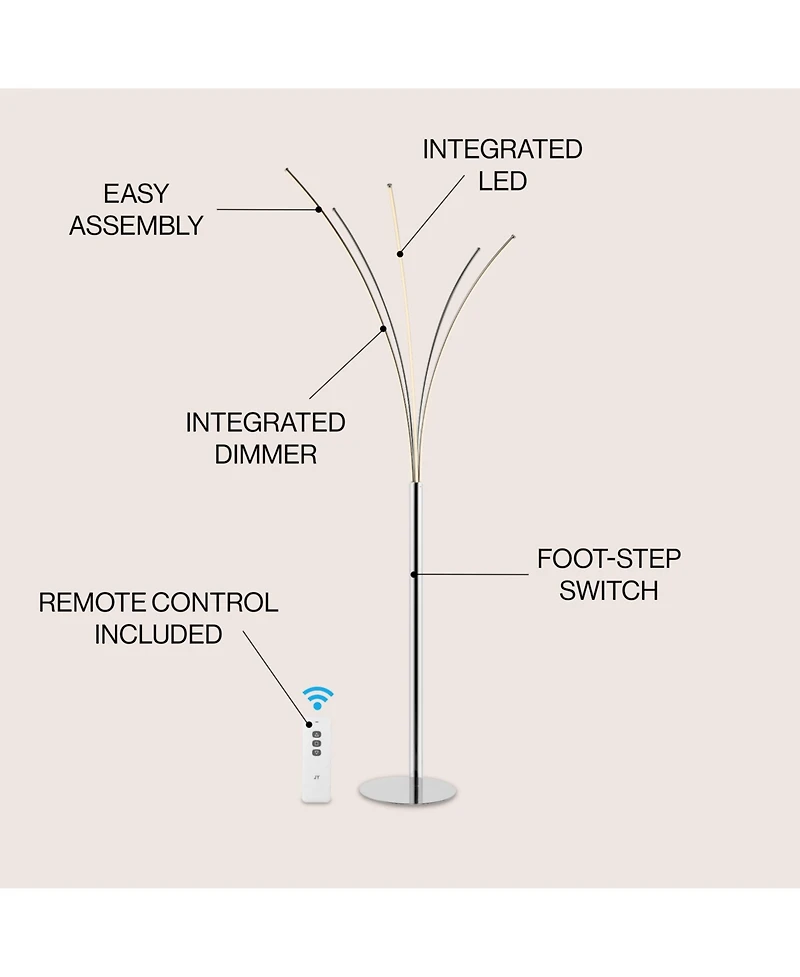 Jonathan Y Fuochi Modern Minimalist Metal 5-Branch Arc Dimmable Integrated Led Floor Lamp with Remote Control