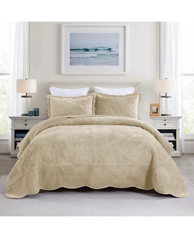 MarCielo 3 Pc Luxury Velvet Oversized Embroidery Soft and Plush Quilt Set Queen