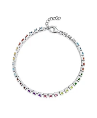 Bling Jewelry Natural Multicolor Citrine, Peridot, Garnet, Aquamarine, & Amethyst Heart Shape Tennis Bracelet .925 Sterling Silver 7 Inch