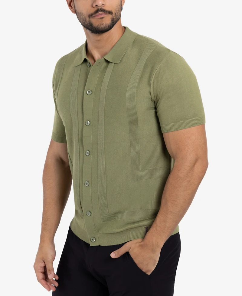 Spring + Mercer Men's Classic Ribbed Texture Polo Sweater