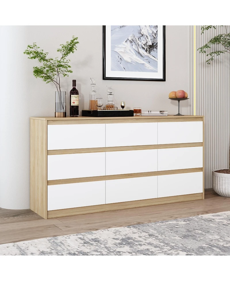 Homsee Silver Wood 9-Drawer Dresser Modern Style with Mirrored Drawers