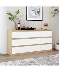 Homsee Silver Wood 9-Drawer Dresser Modern Style with Mirrored Drawers