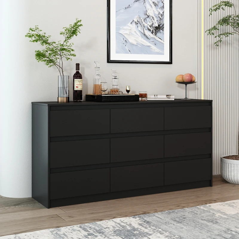 Homsee Silver Wood 9-Drawer Dresser Modern Style with Mirrored Drawers