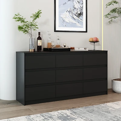 Homsee Silver Wood 9-Drawer Dresser Modern Style with Mirrored Drawers