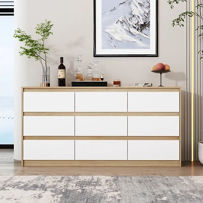 Homsee Silver Wood 9-Drawer Dresser Modern Style with Mirrored Drawers