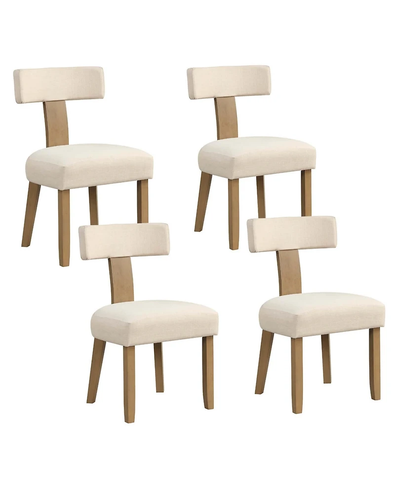 Set of 4 Armless Dining Chairs with Curved Backrests & Padded Seat Cushions