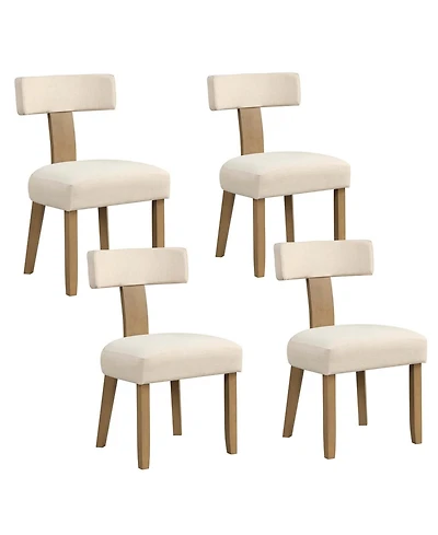 Set of 4 Armless Dining Chairs with Curved Backrests & Padded Seat Cushions