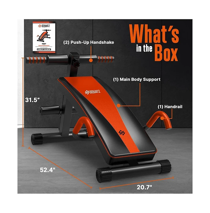 Squatz Supine Board with Handrail, Multifunctional Abdominal Retractor for Sit-Up Fitness
