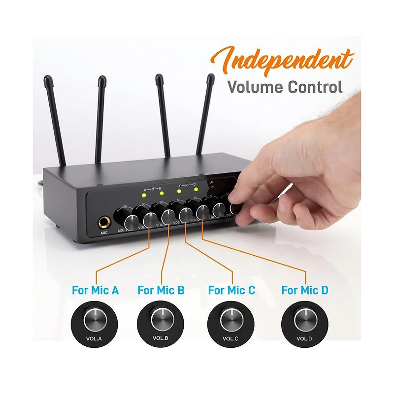 Pyle Bluetooth Wireless Pa Microphone System, Uhf, Includes (4) Handheld Mics, Public Address Mic with Talk-Over